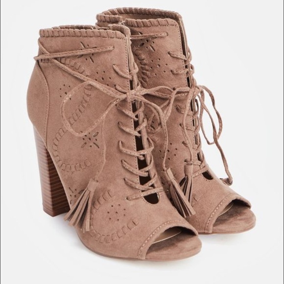 JustFab Garania Taupe Heeled Booties - Picture 1 of 9